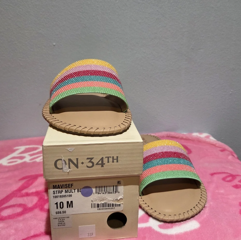 On 34th Women's Mavise Beaded Flat Beaded Striped Slide Sandals, Size 10M - Picture 3 of 4